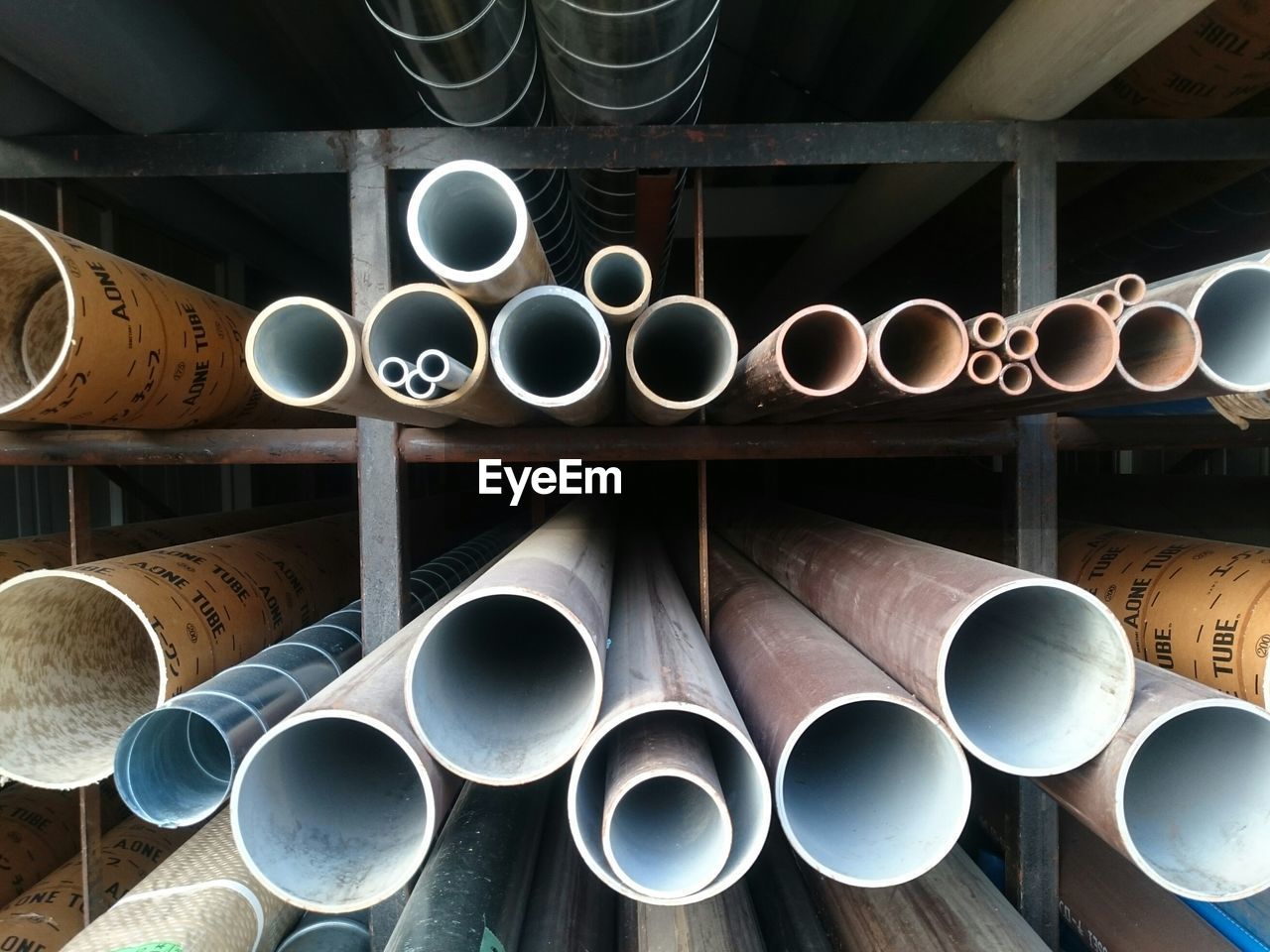 Pipes in rack in construction site