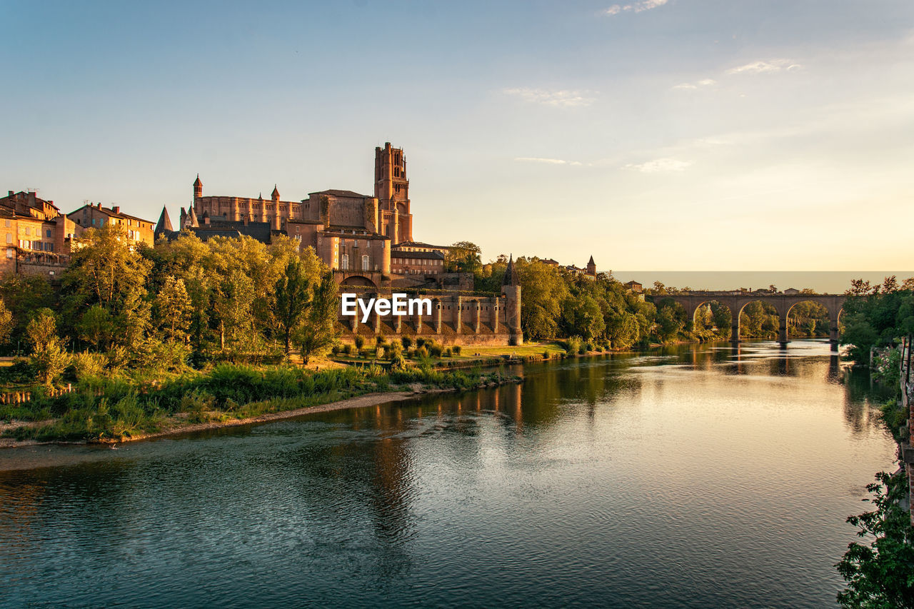 Evening in old city albi, france. view to the city over the river.