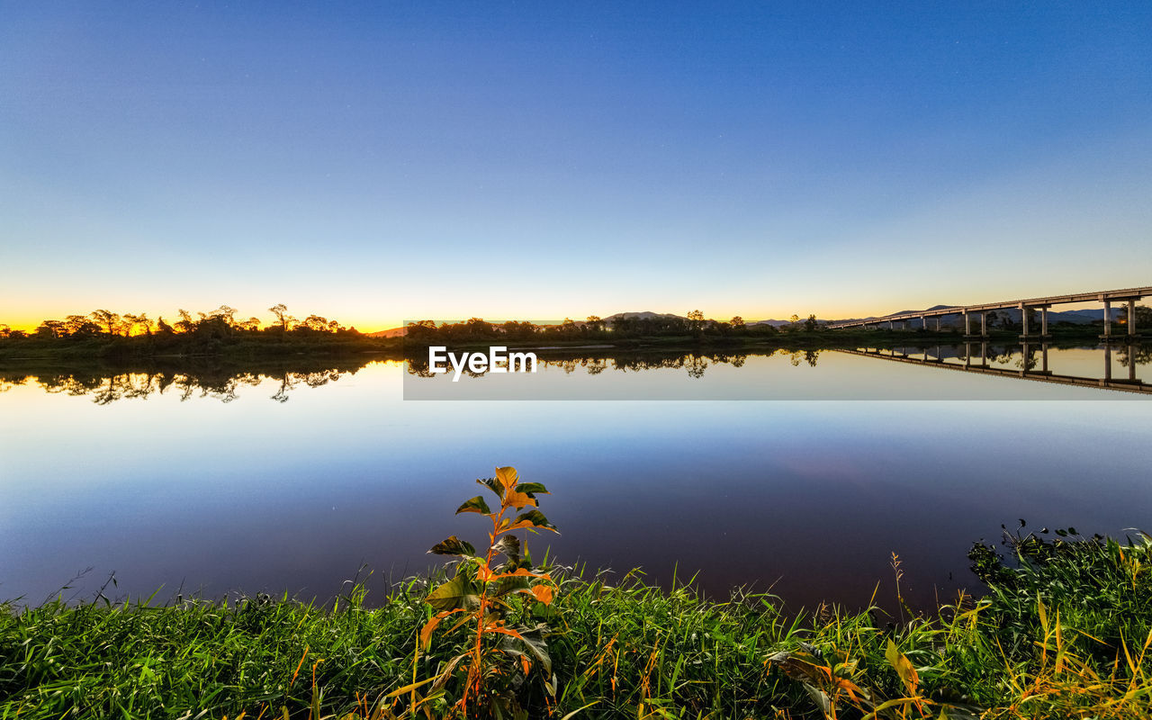 SCENIC VIEW OF LAKE AGAINST CLEAR SKY