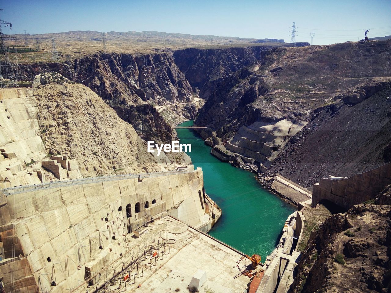 High angle view of incomplete dam at yellow river