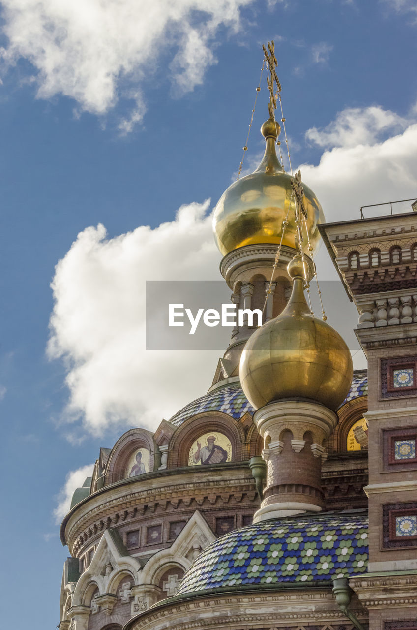 The gold domes on the church of the savior on spilled blood in st. petersburg, russia