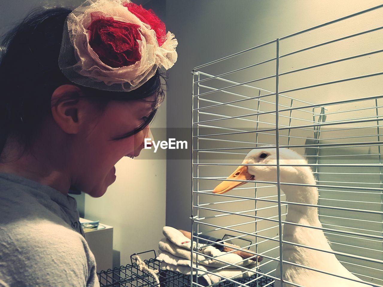 PORTRAIT OF TEENAGE GIRL HOLDING BIRD