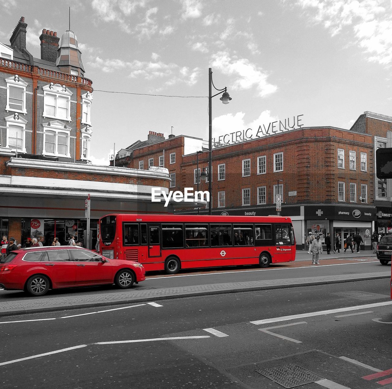 RED BUS IN CITY