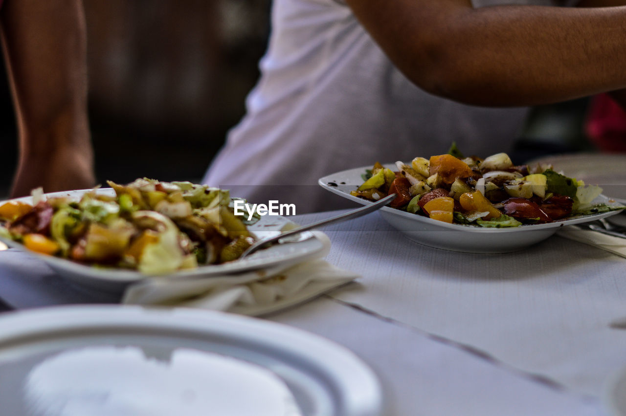 Close-up of meal served on table