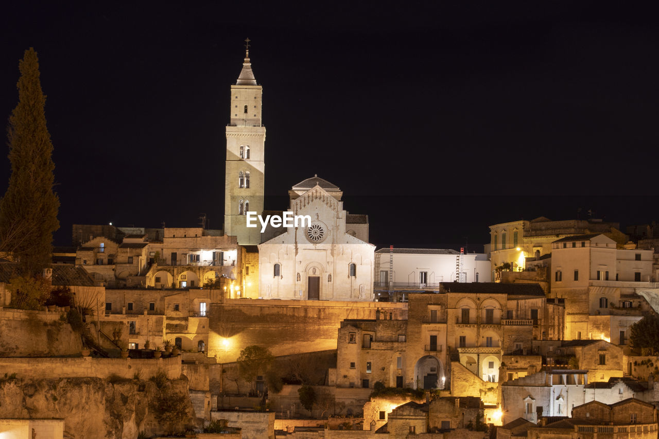 Sassi of matera at night, world heritage site and european capital of culture from 2019.