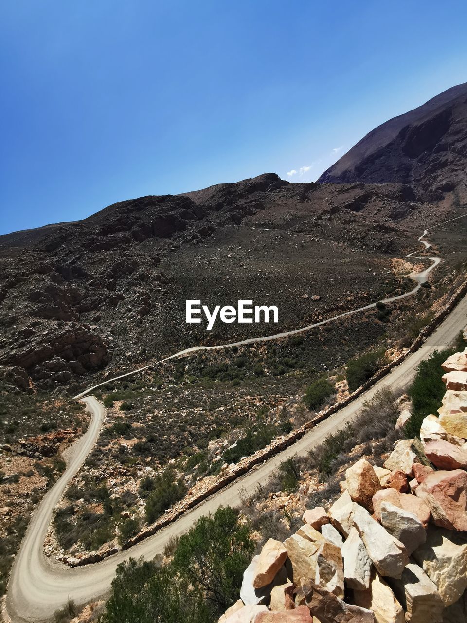Aerial view of landscape against clear blue sky