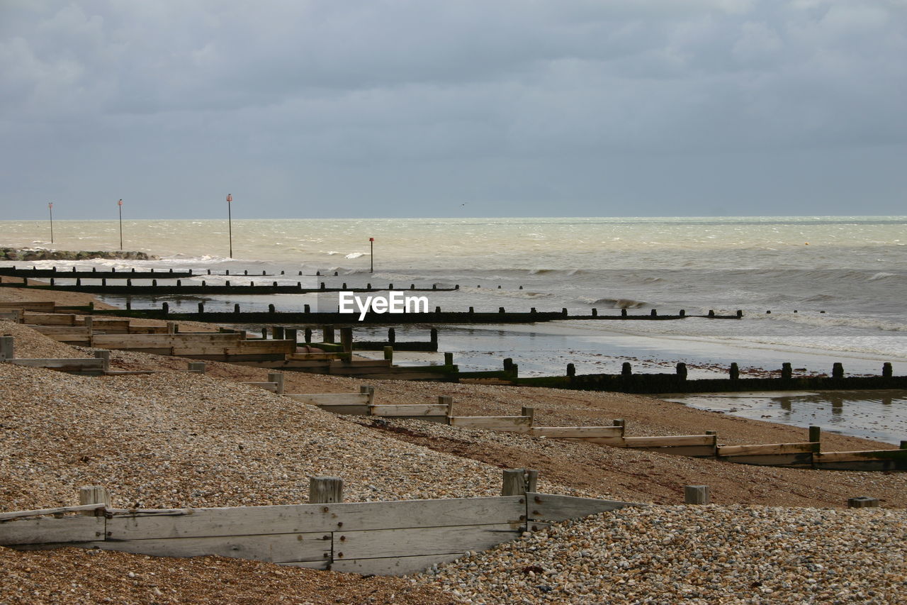 Scenic view of sea against cloudy sky