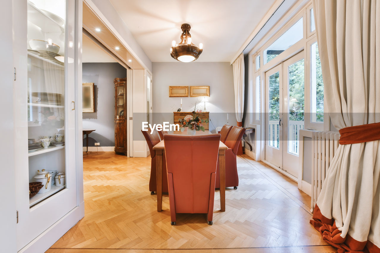 Empty chairs and tables at home