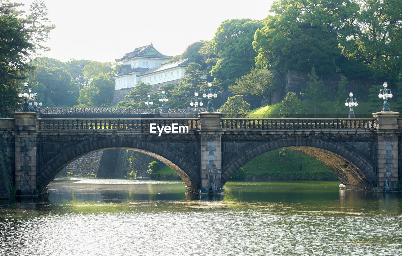 Arch bridge over river in city