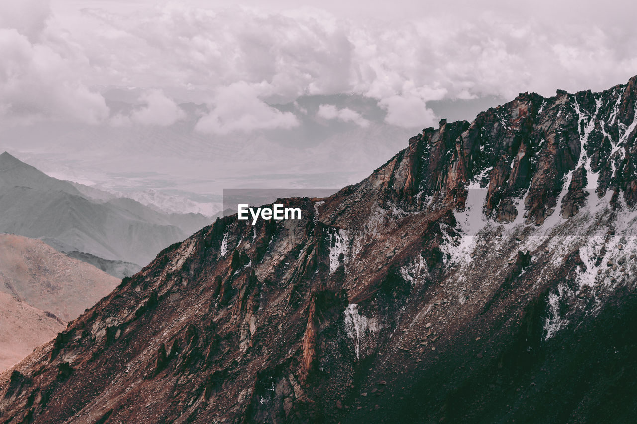 Panoramic view of snowcapped mountains against sky