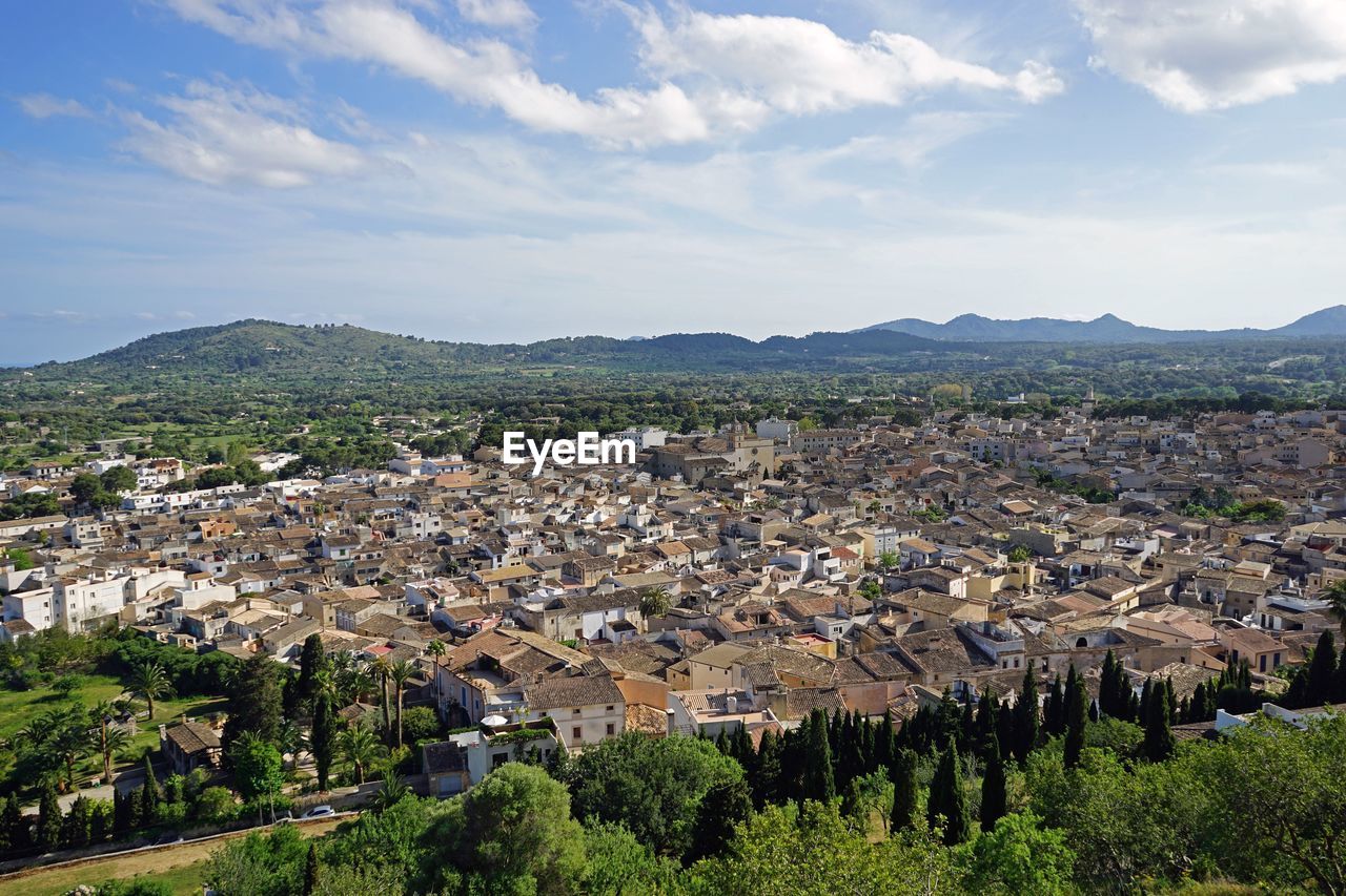 High angle view of townscape against sky