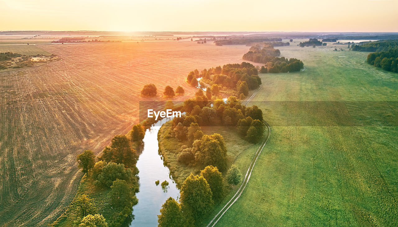 high angle view of landscape against sky