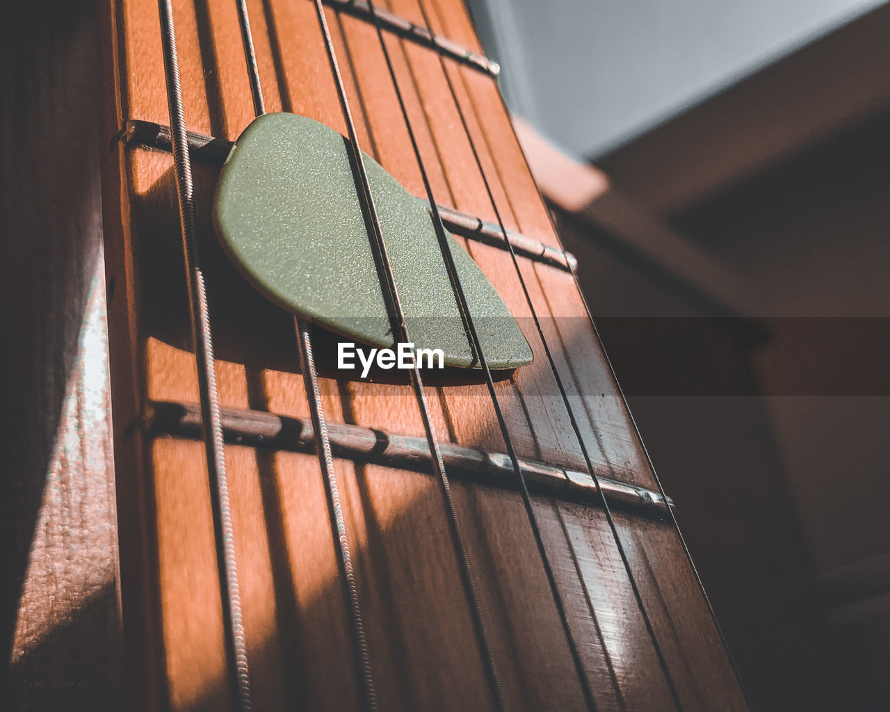 High angle view of guitar