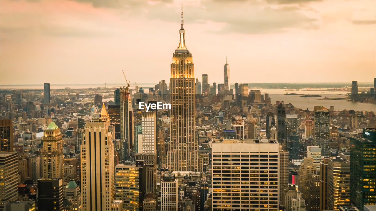 Cityscape against sky during sunset,new york