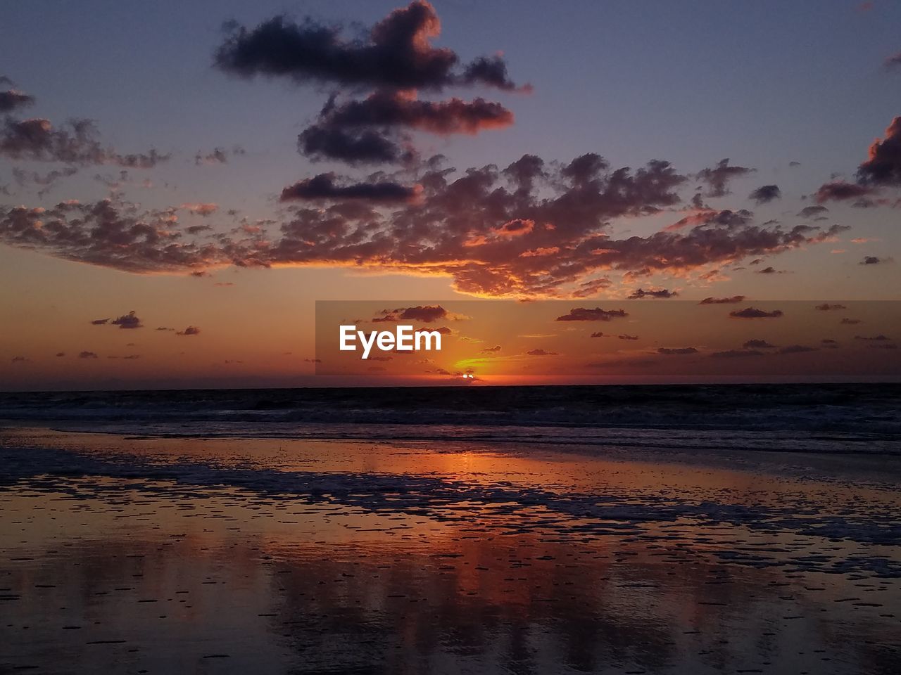 Scenic view of sea against sky at sunset