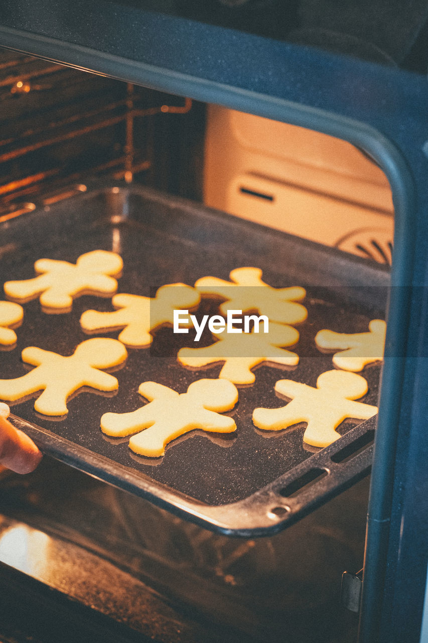 Close-up of cookies baking in oven