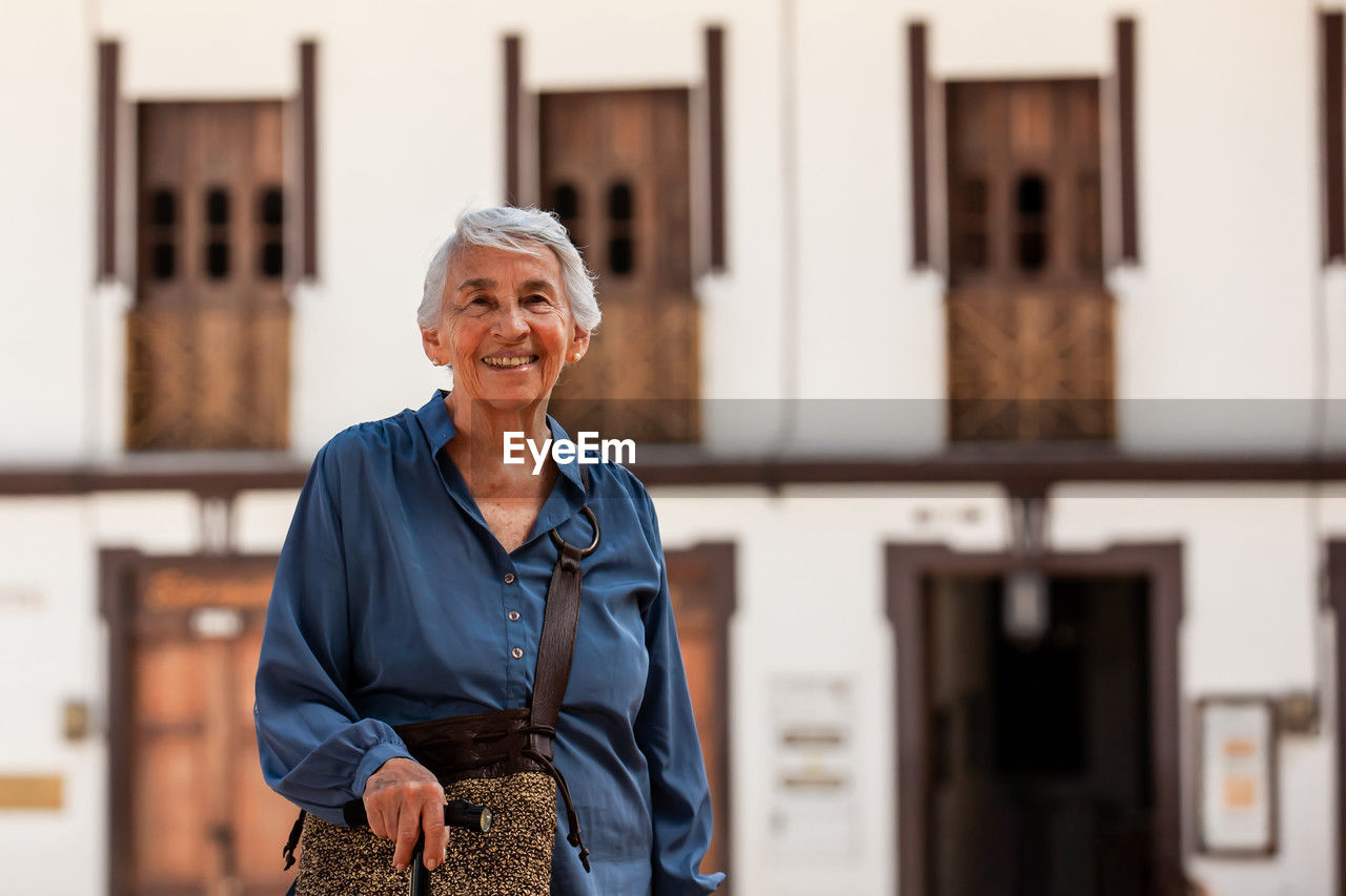 Senior woman tourist at the heritage town of salamina in the department of caldas in colombia