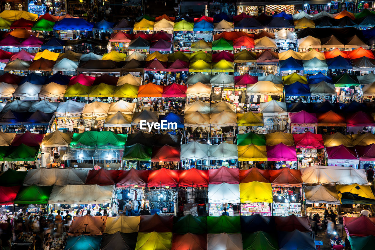 Full frame shot of multi colored stalls in market
