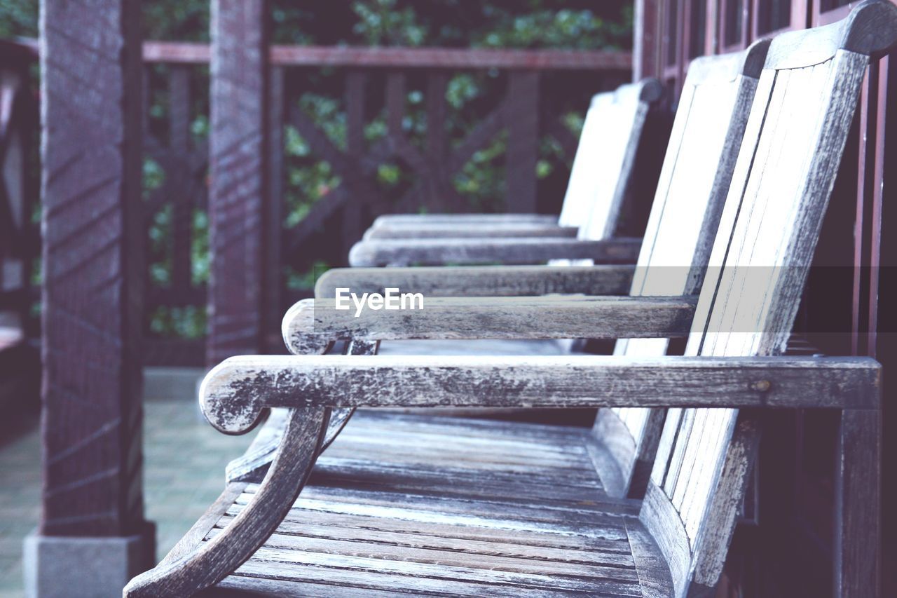 Close-up of bench in park