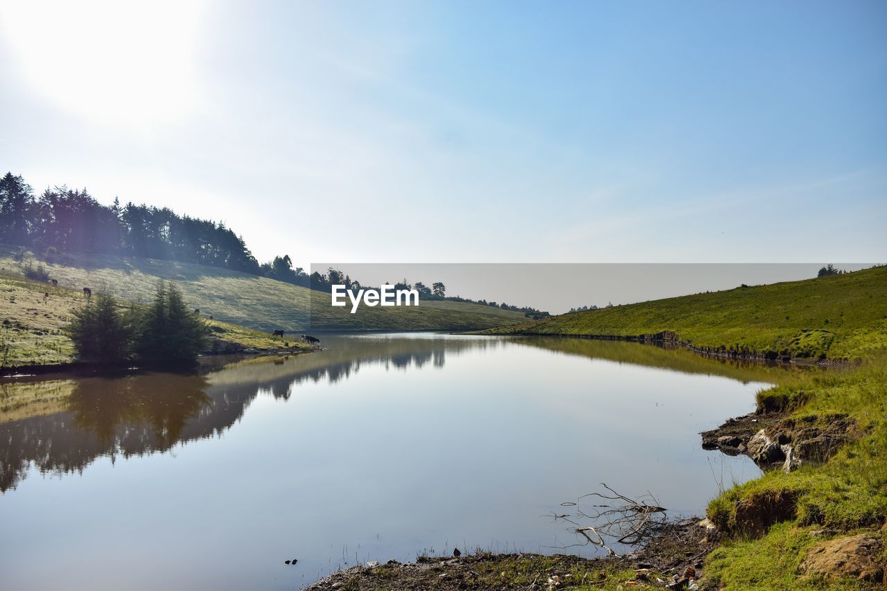 Scenic view of lake against sky at aberdares, kenya 