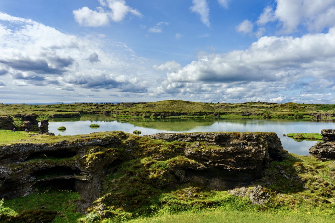 Scenic view of lake myvatn area - north iceland