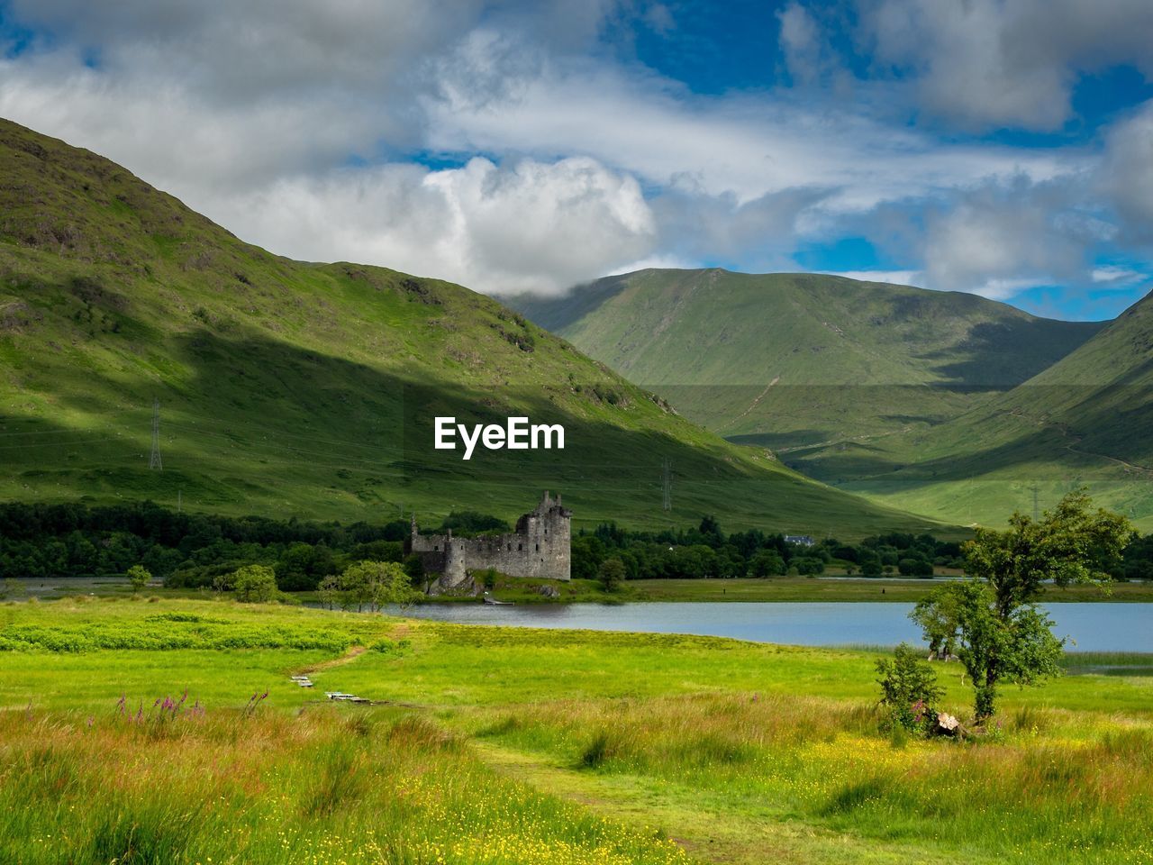 Scenic view of landscape and mountains against sky