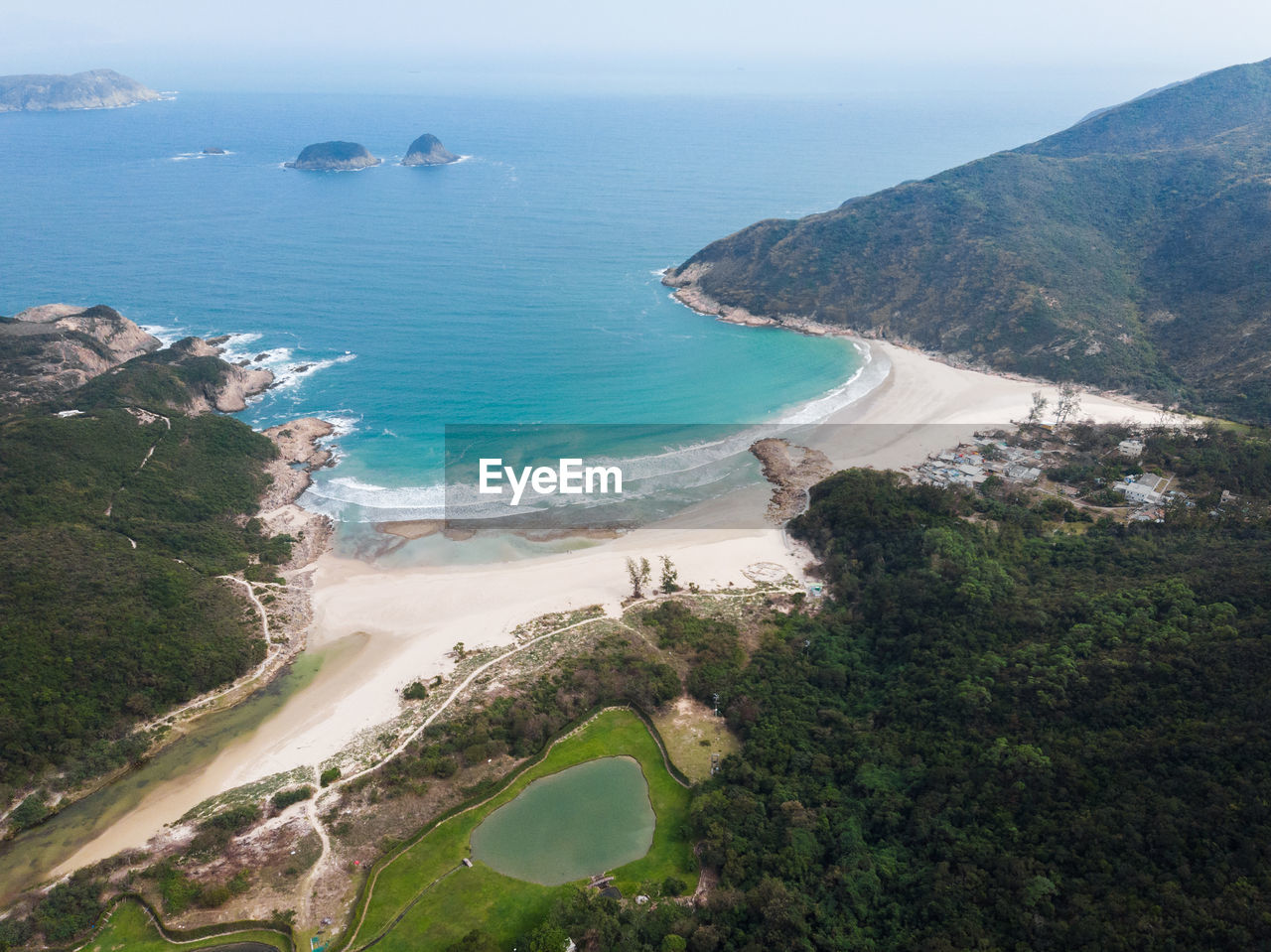 High angle view of beach against sky