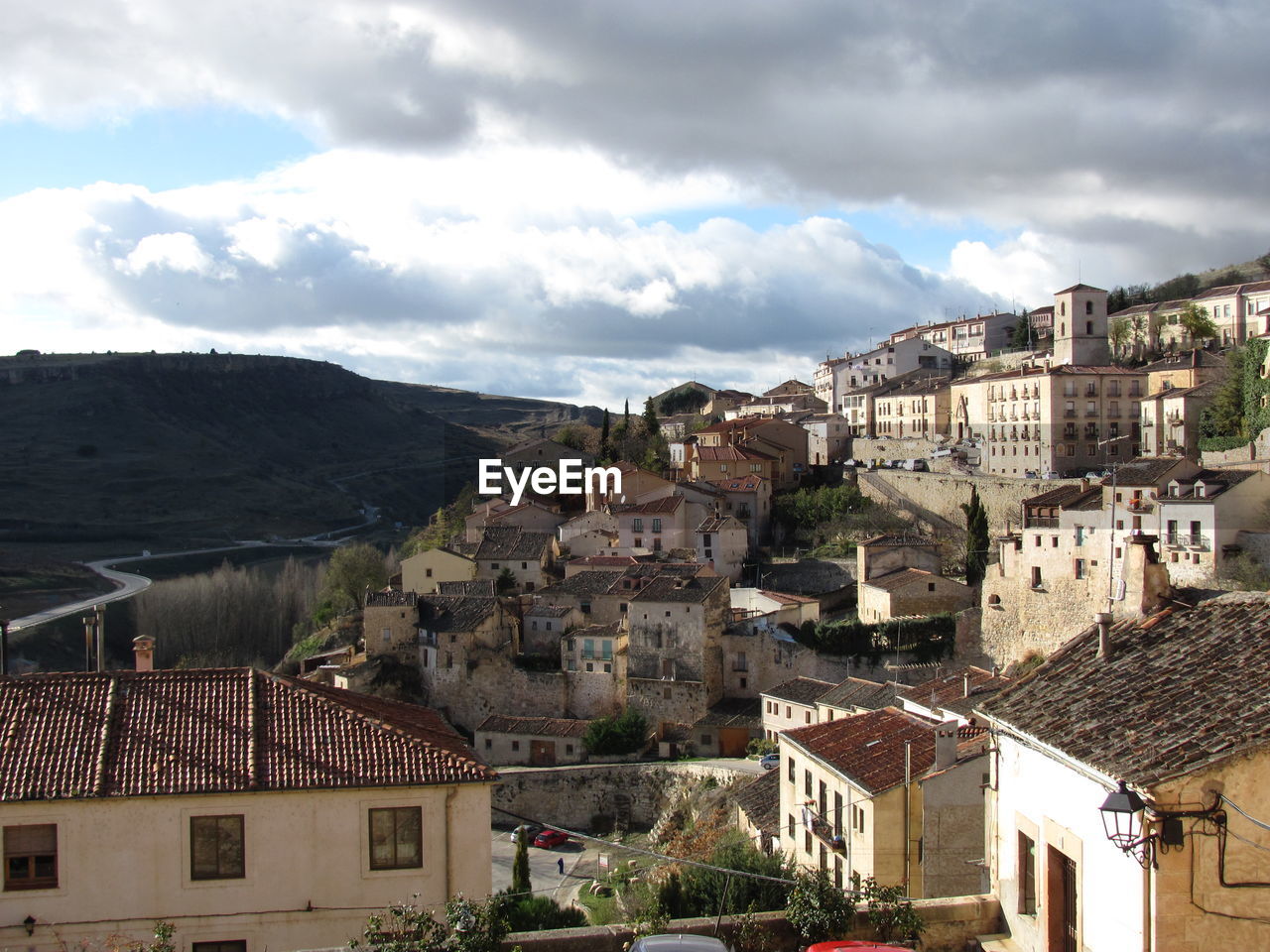 High angle view of townscape against sky