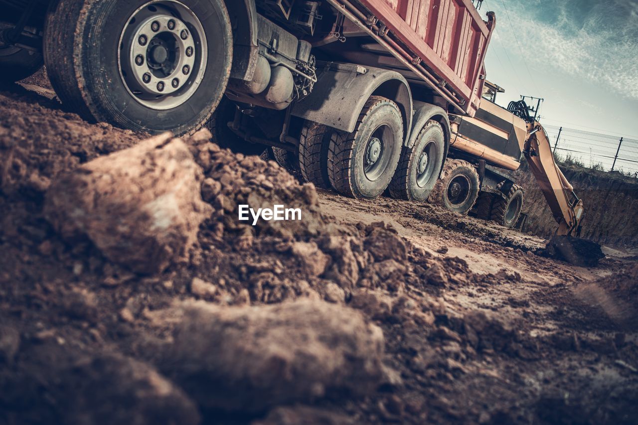 Low angle view of truck at construction site