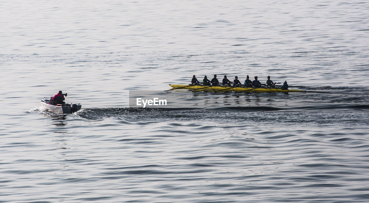 High angle view of rowing of people rowing