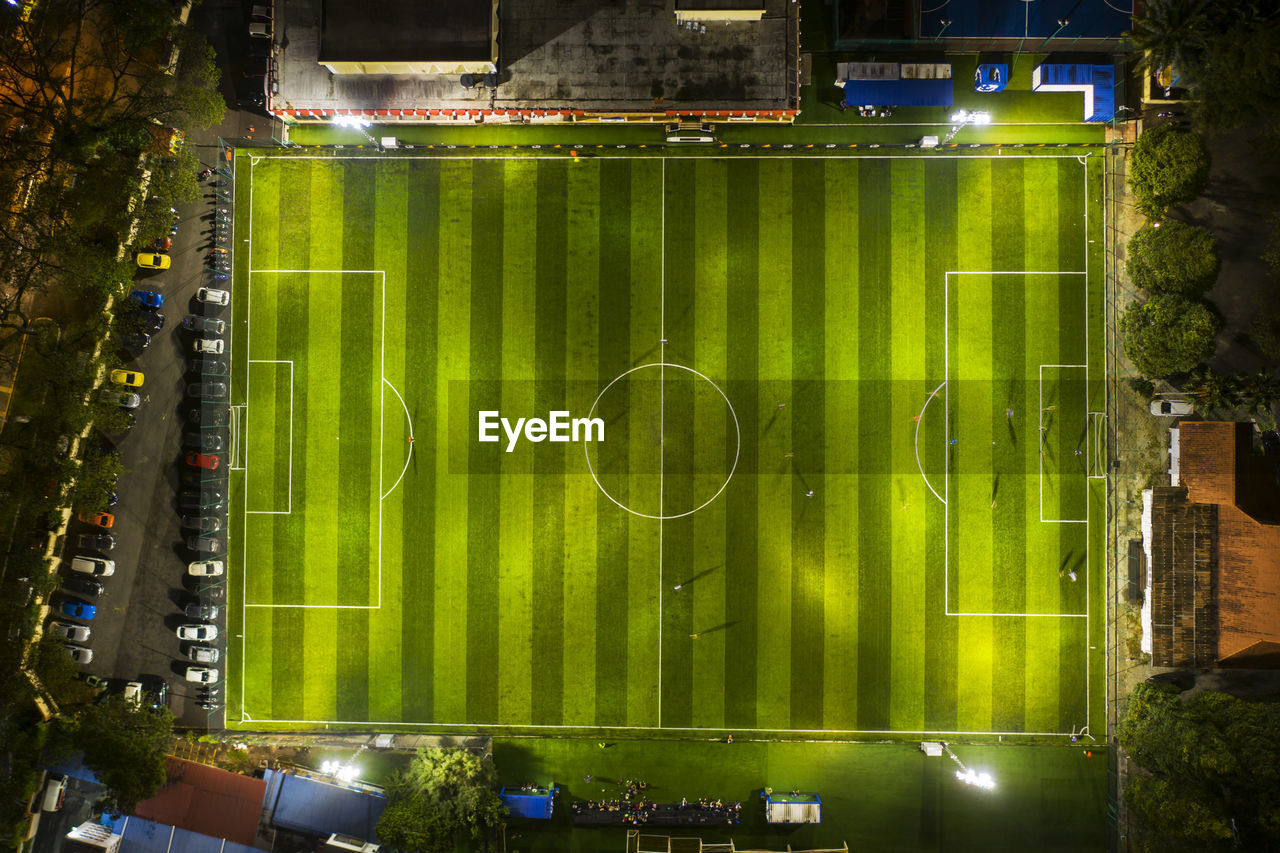 Directly above shot of illuminated soccer field