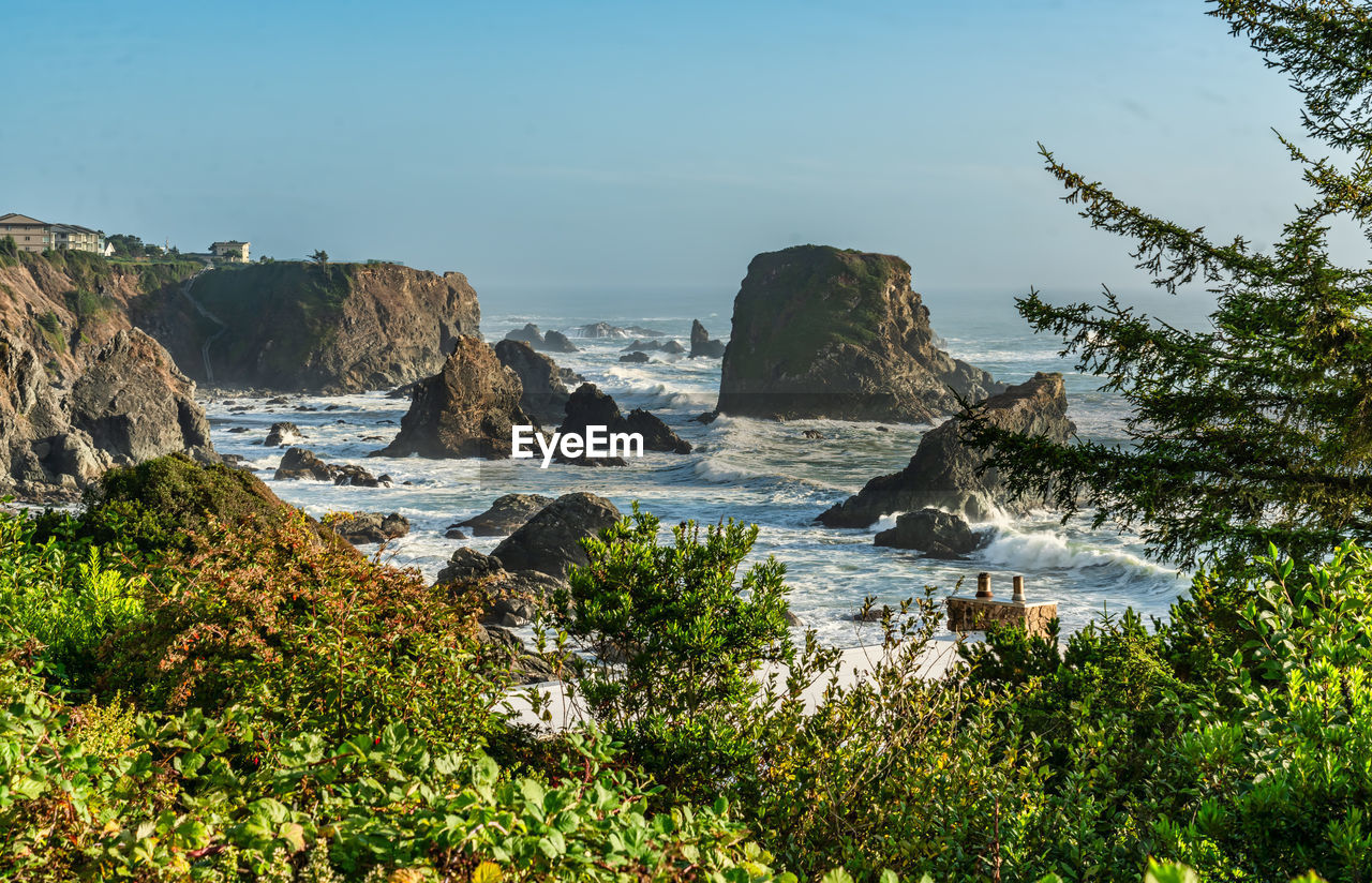 A view of land formations in the sea in brookings, oregon.