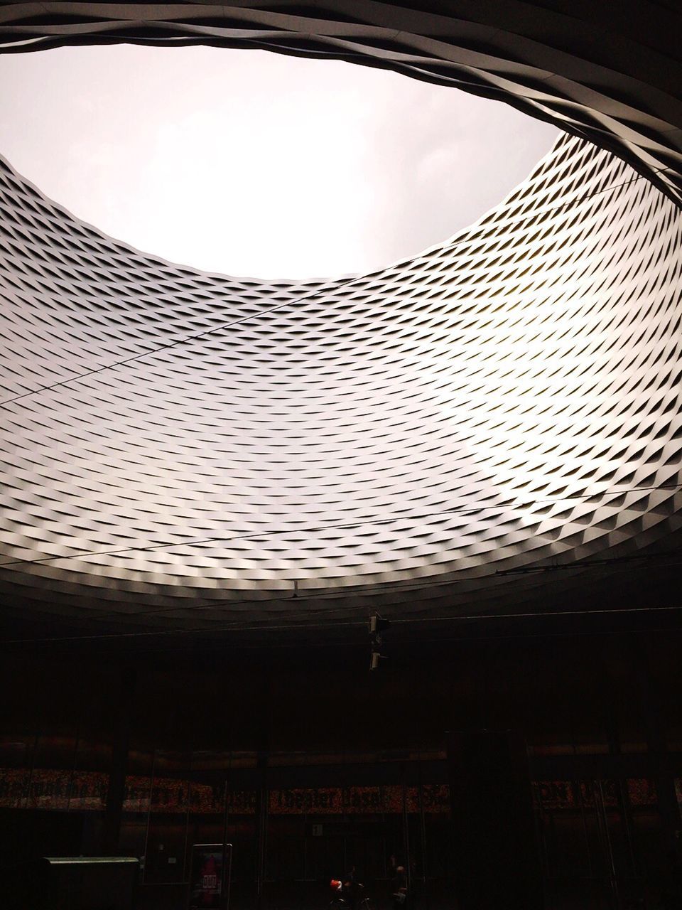 Low angle view of circle open roof of modern building