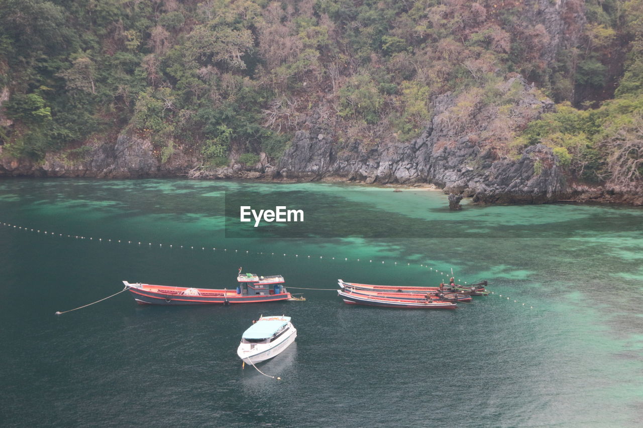 high angle view of boat in sea