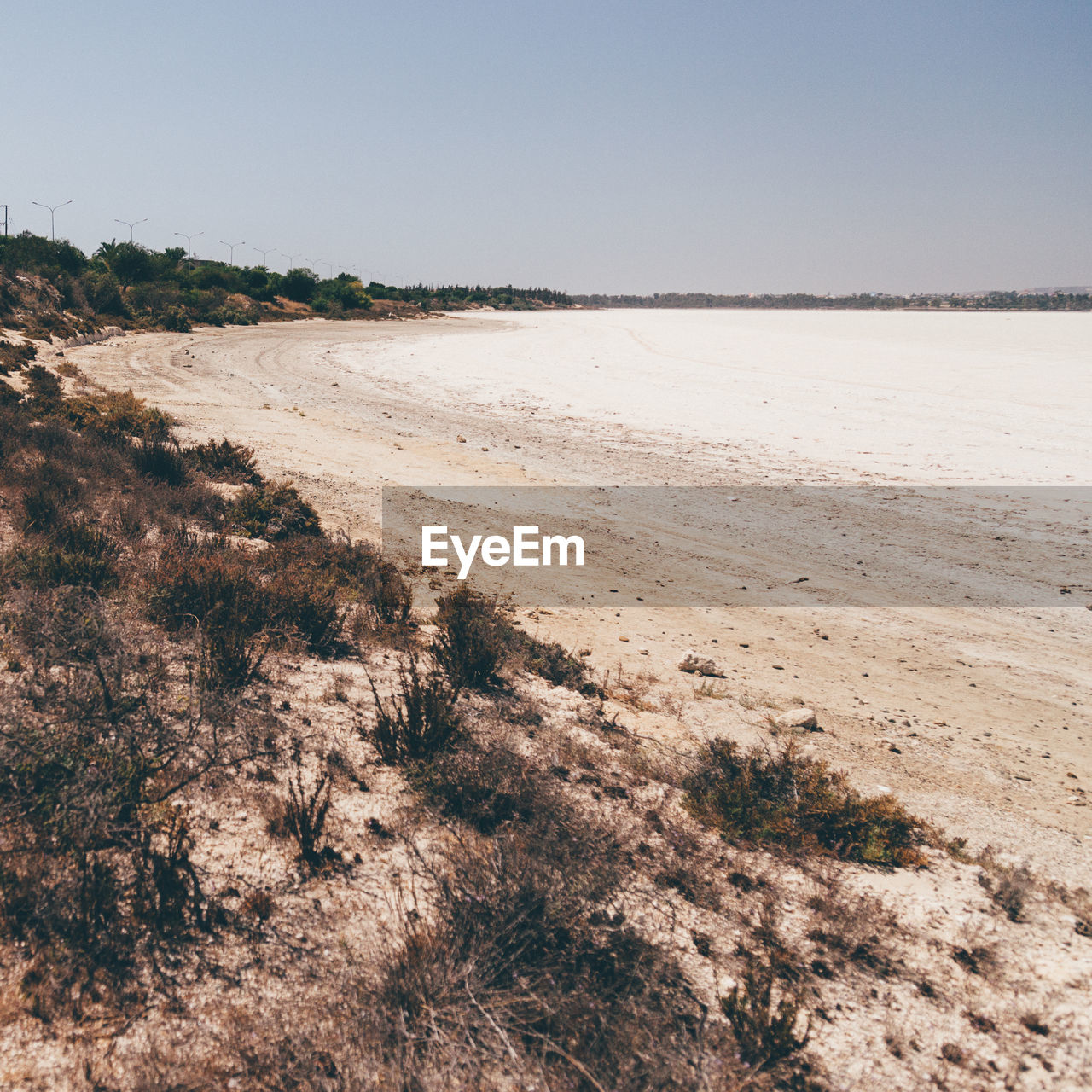 Scenic view of beach against clear sky