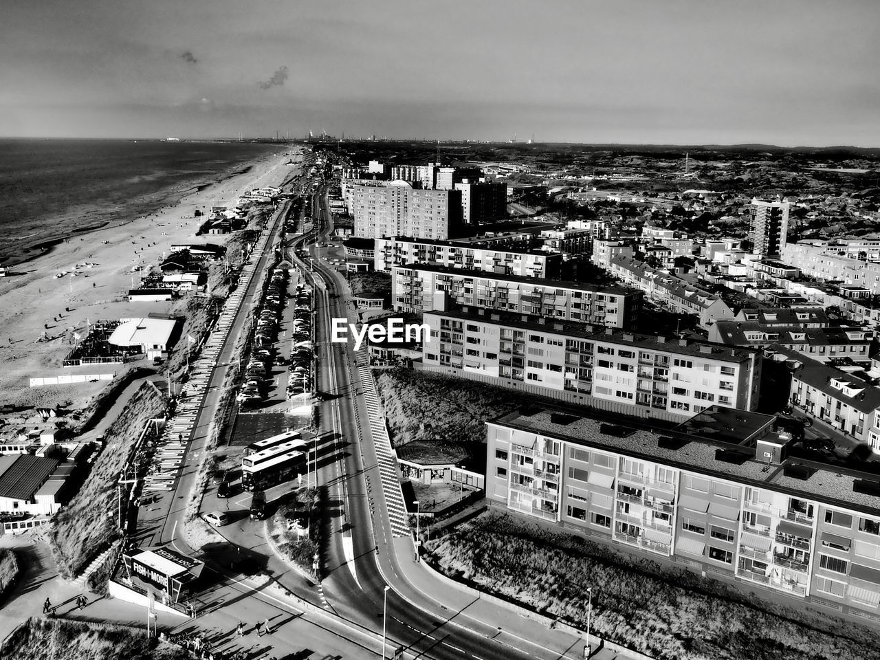 High angle view of cityscape against sky