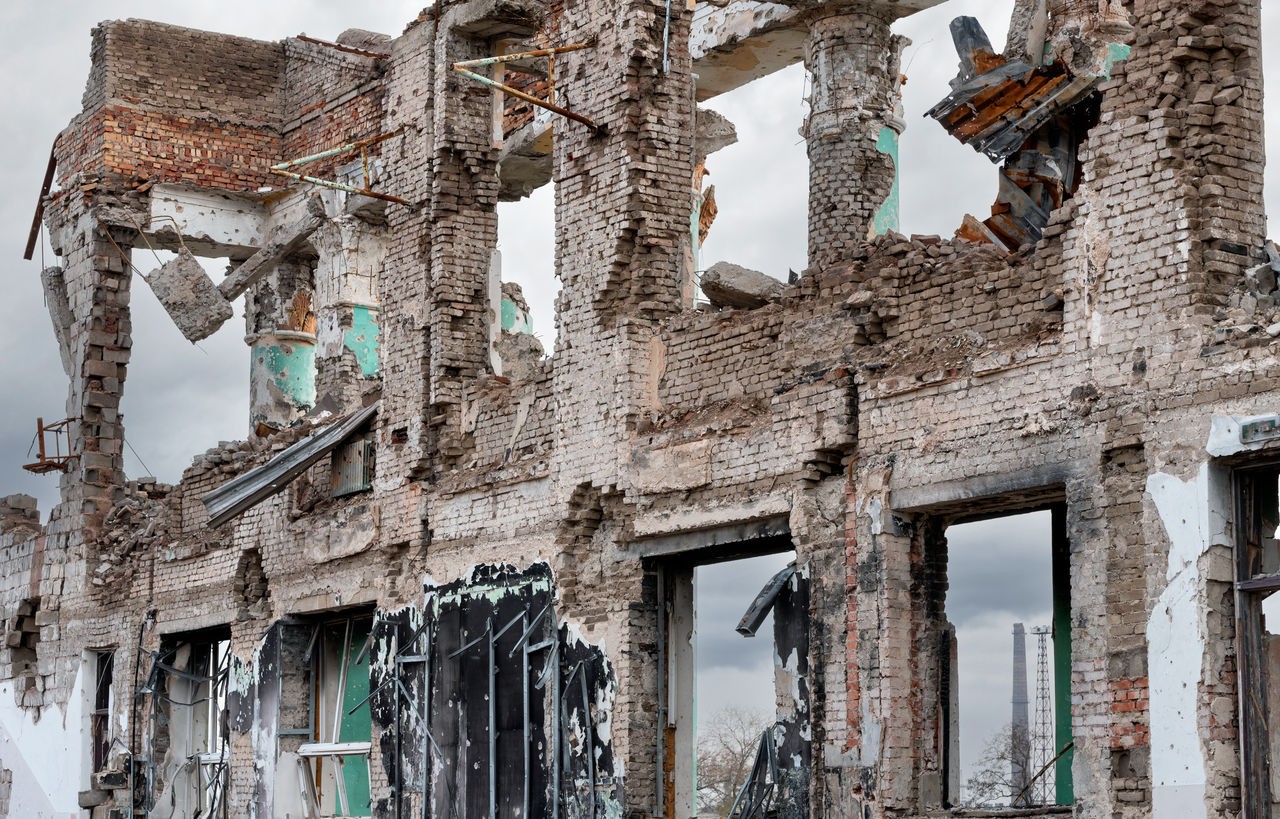 low angle view of old ruin