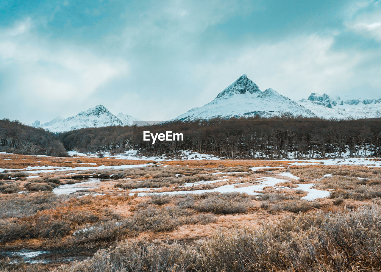 VIEW OF SNOWCAPPED MOUNTAIN AGAINST SKY