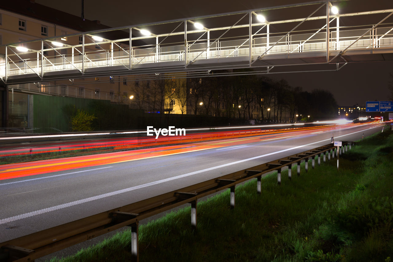 Light trails on road at night