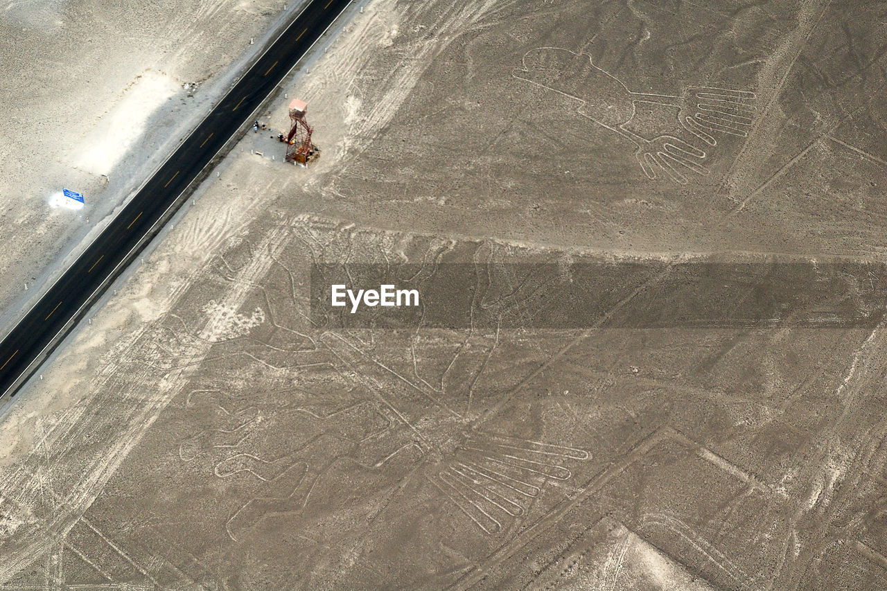 HIGH ANGLE VIEW OF WOMAN WITH UMBRELLA