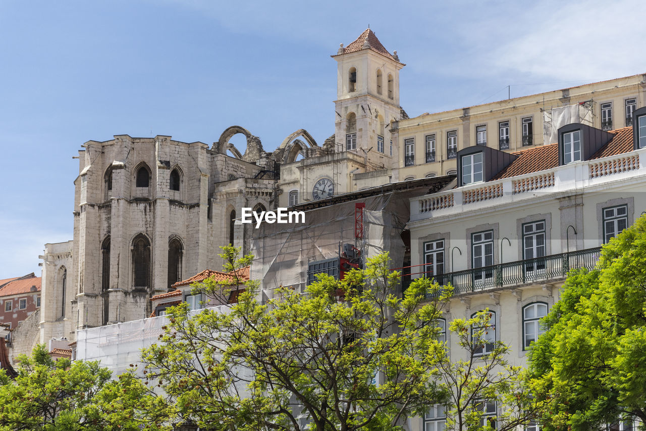 Beautiful view to old historic city buildings in downtown lisbon