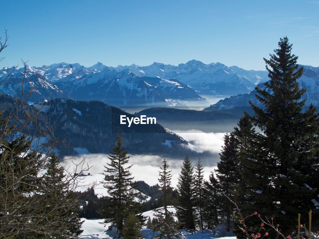 Scenic view of mountains against clear sky