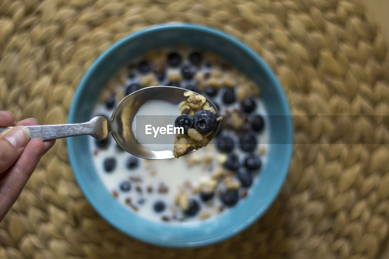 Close-up of cereal with blueberries