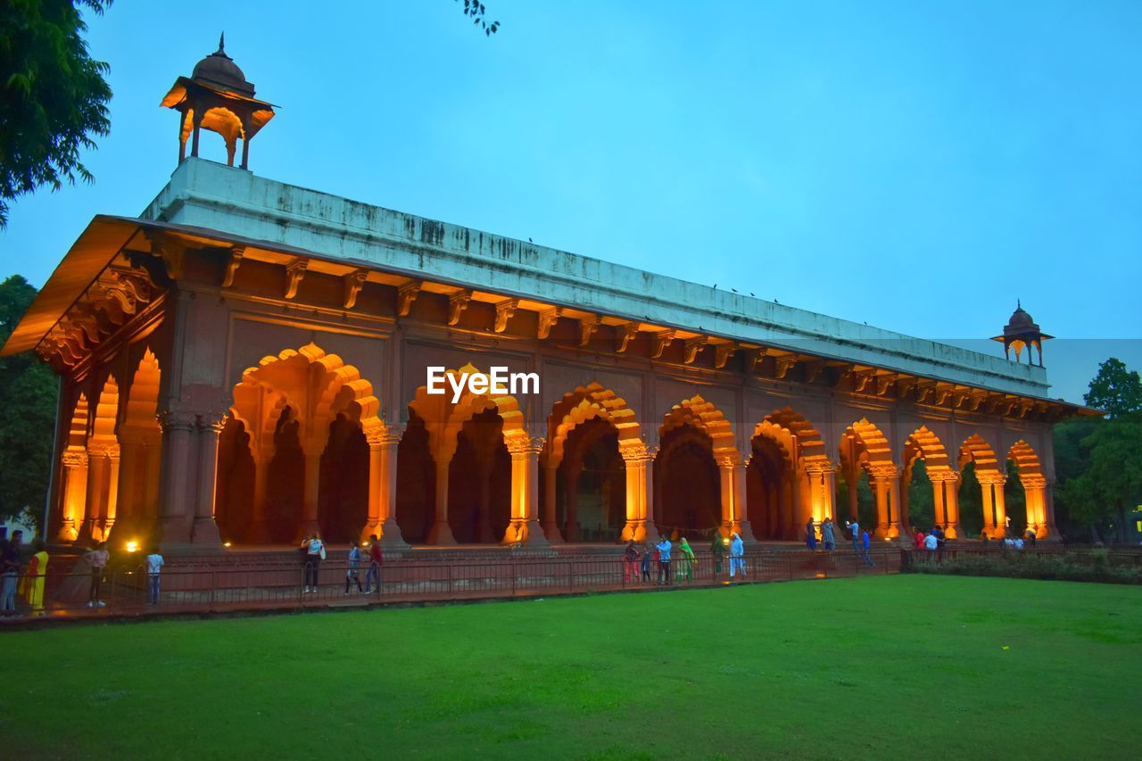 View of historical building red fort  against blue sky in delhi / india 