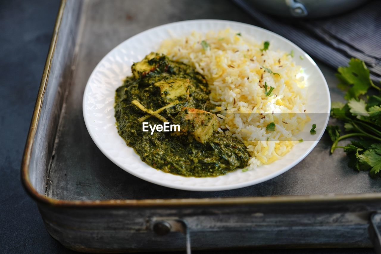 high angle view of food in plate