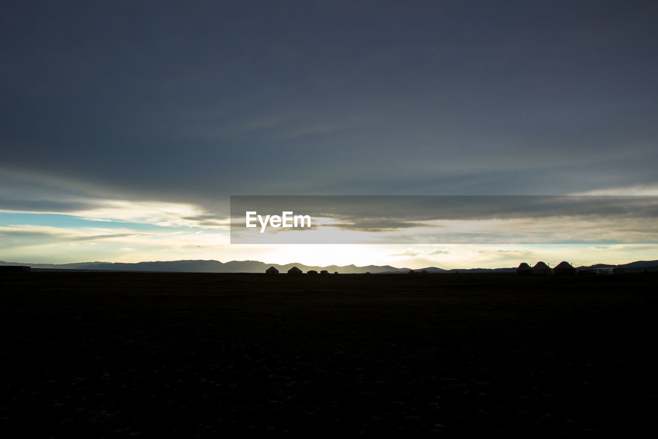 SILHOUETTE FIELD AGAINST SKY DURING SUNSET