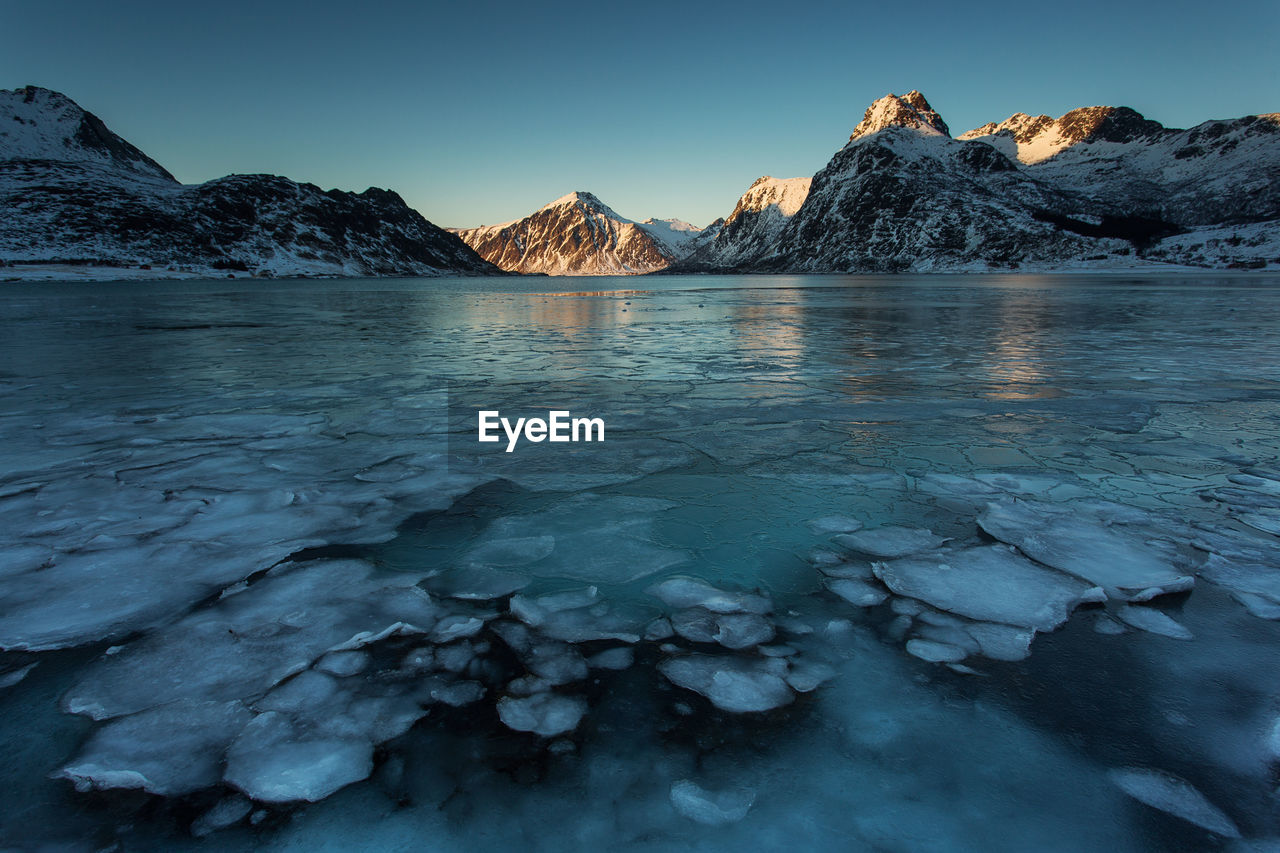 Scenic view of frozen lake against sky during winter