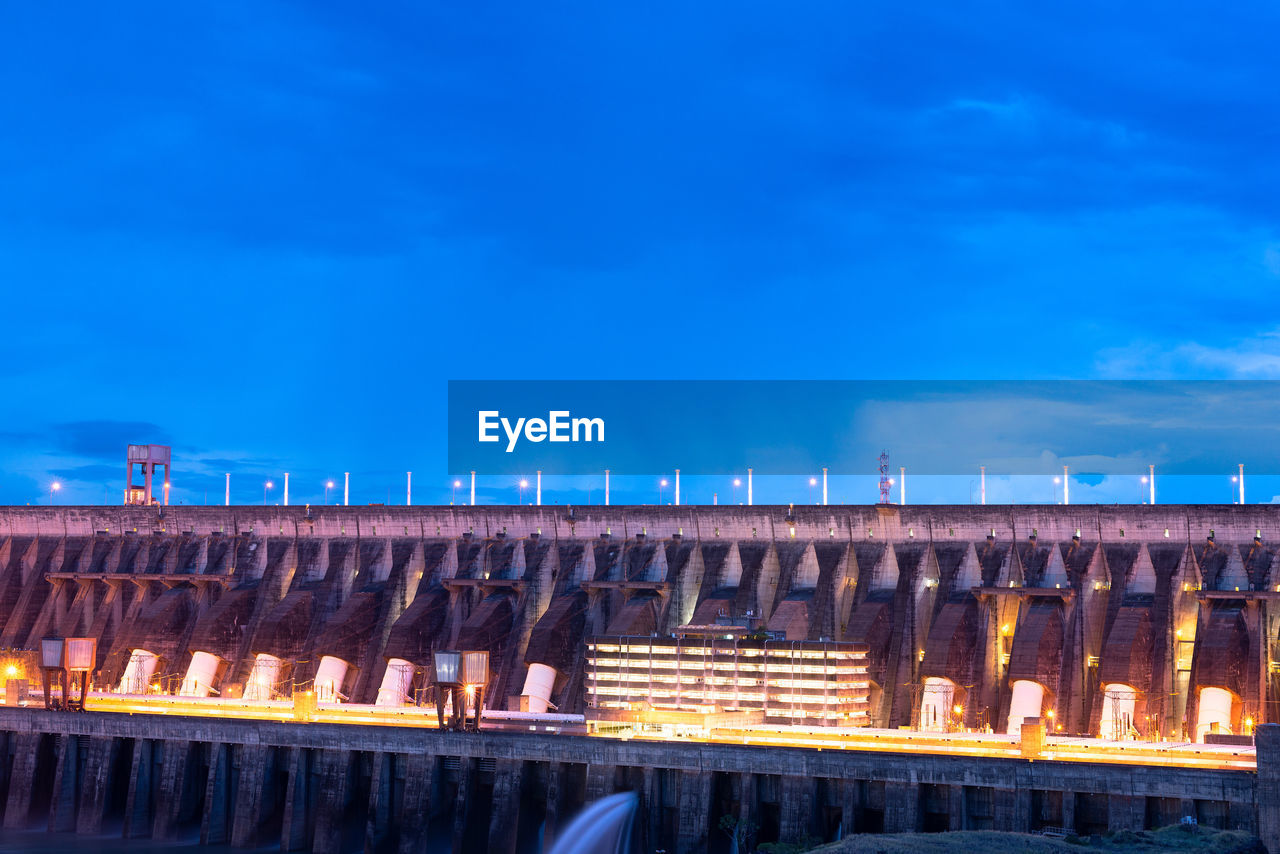 Close-up to the itaipu hydroelectric dam at night.