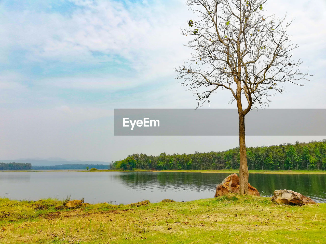 Scenic view of lake against sky