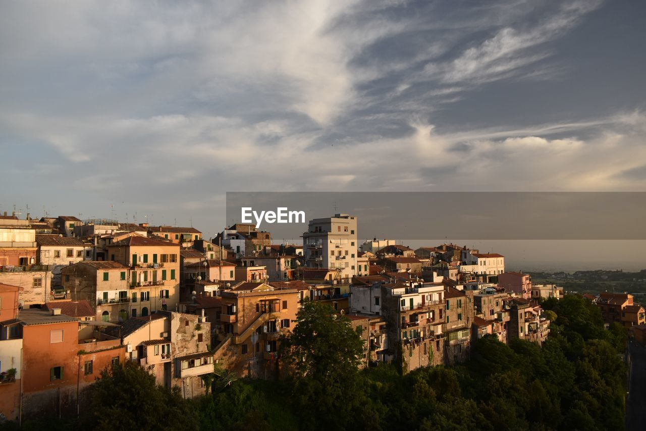 High angle view of buildings in city